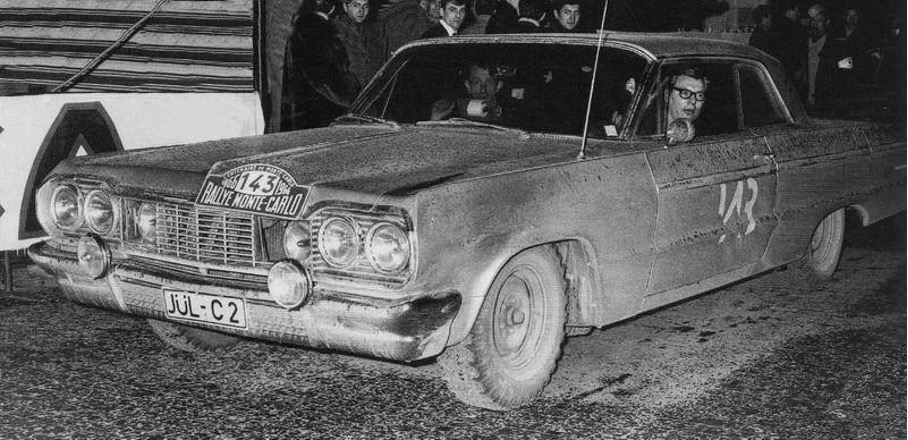 Foto eines Chevrolet Impala, Teilnehmer der Monte Carlo Rallye 1966